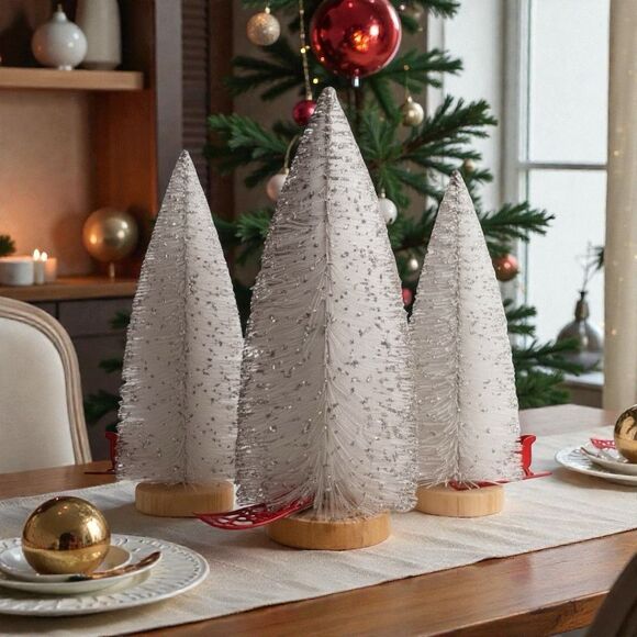 Set of 3 Decorative Glitter Christmas Trees - Picture 2 of 4